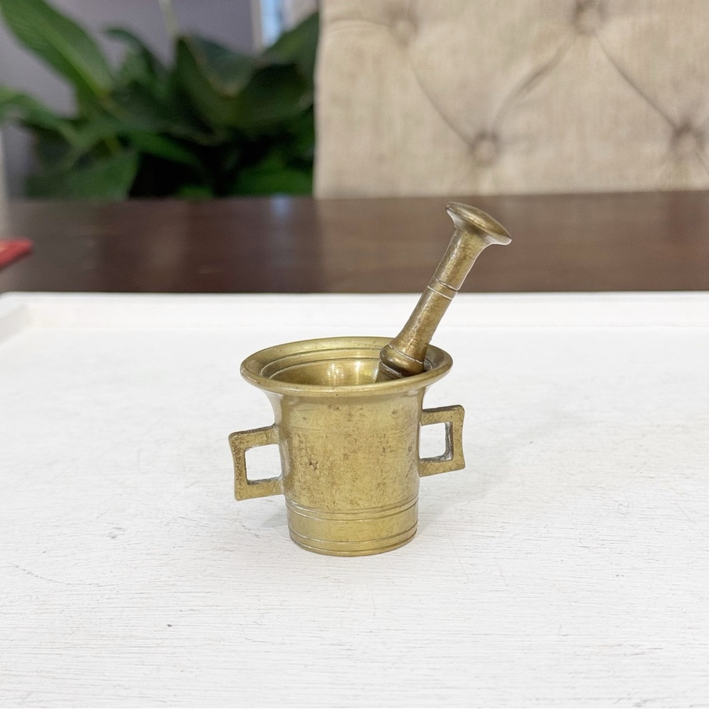 Antique Brass Mortar & Pestle Pharmacy Apothecary Heavy Great Patina - Picture 1 of 12